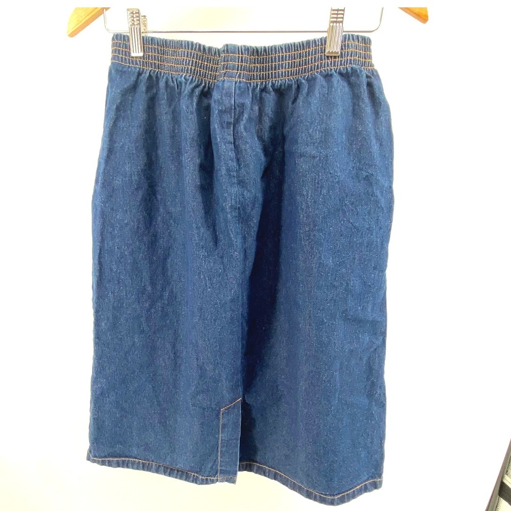 Vintage Lady Blair Denim Skirt Elastic Waist Pockets Dark Wash Knee Length 16PT - Picture 5 of 6